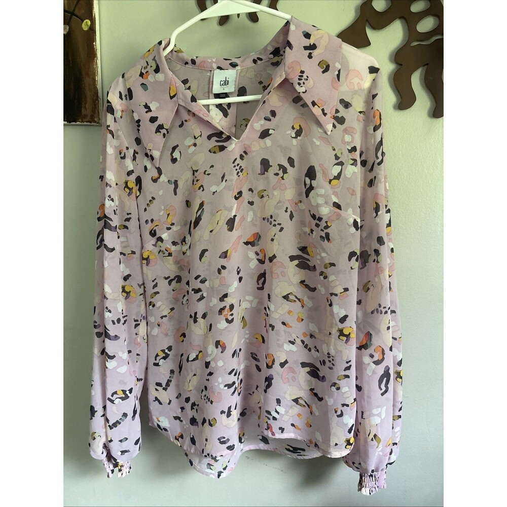 CABI Womens Pounce TOP Long Sleeve PINK/Purple Black SZ S